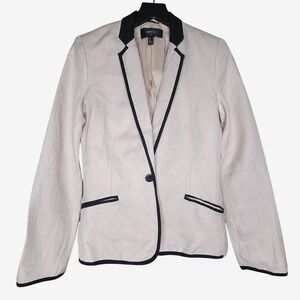 Mango‎ MNG Suit Jacket Blazer 4 Beige Black Linen Blend Herringbone Work Career